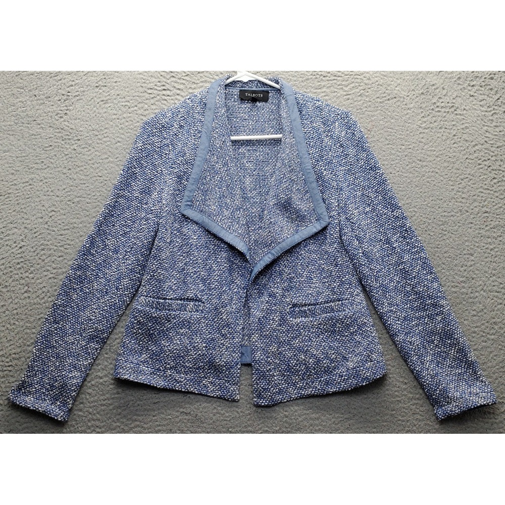Talbots Tweed Blazer Jacket Womens XS Multi Elegant Shawl Collar Open Front